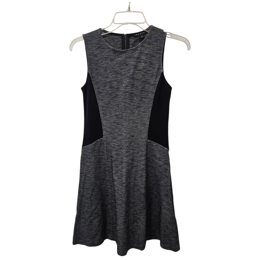 THEORY Jemma Heather Sleeveless Dress Fit Flare Mini Black Side‎ Panels Womens 0
